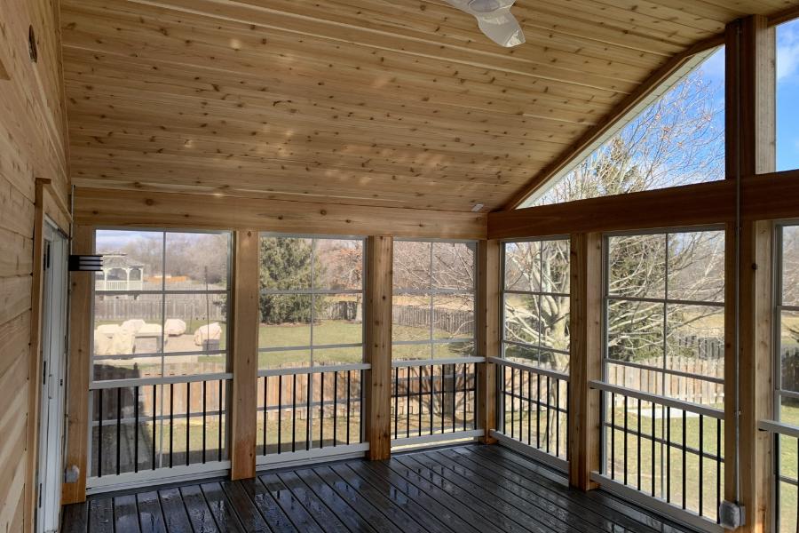 Screen Room with Cedar Ceiling and Sunspace Windows Port Barrington