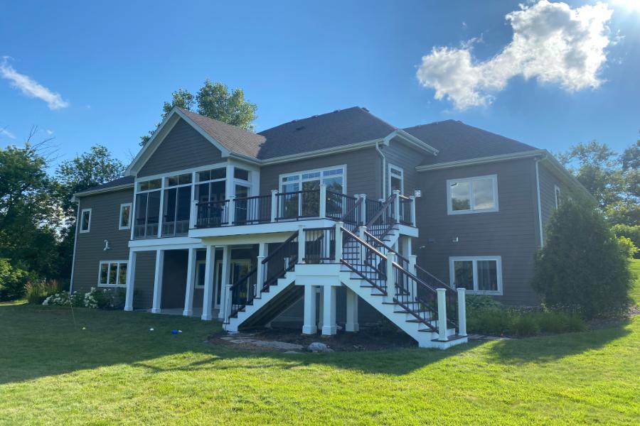 Timbertech® Azek White Post Wraps with Sunspace Windows and Trex® Deck and Rails Trevor WI