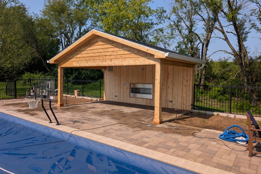 Pool Pavilion with Fireplace Cedar Siding McHenry