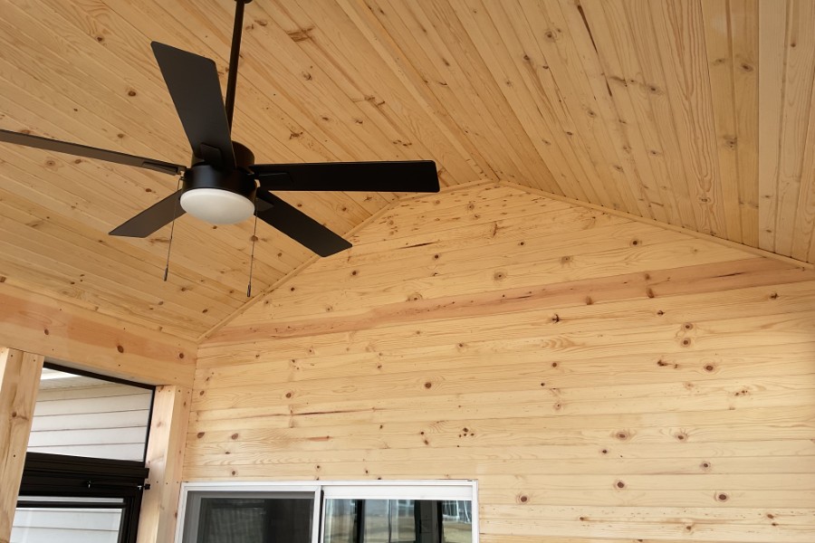 Screen Room with Unstained Pine Car Siding Finished Wall  and Fan Huntley
