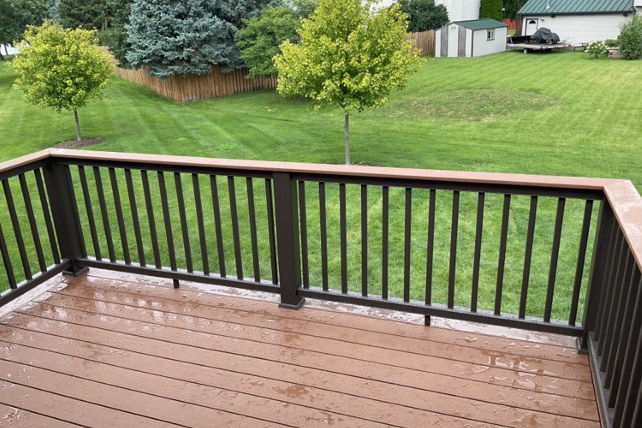 Timbertech® Prime Dark Teak with Timbertech® Classic Composite Series Railings Matte Espresso with Drink Rail in McHenry