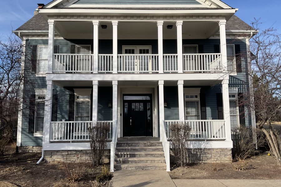 Trex® Transcend White Railings with Azek White Wrapped Columns and Fascia in Lakewood